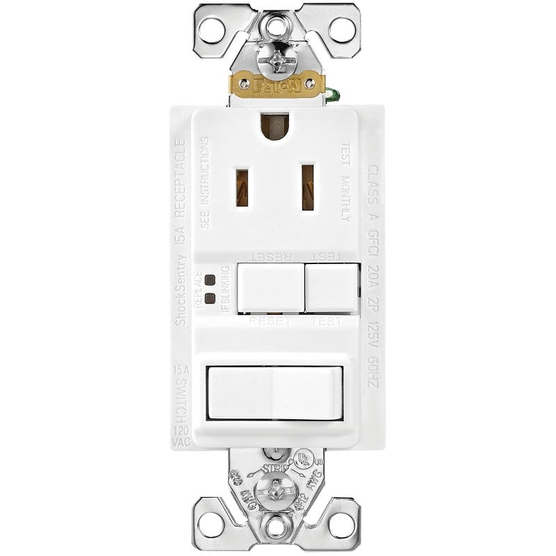 Eaton TRSGFS15W-M-L Receptacle, 125 V, 15 A, NEMA: NEMA 5-15R, White