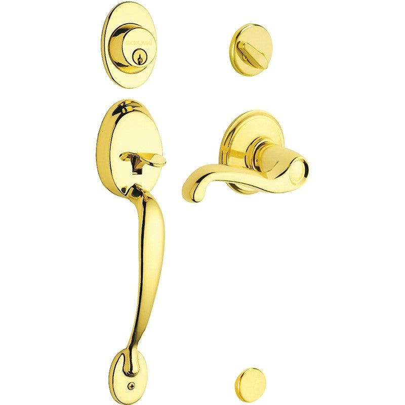 Schlage Plymouth Series F60V PLY/FLA 505 Combination Lockset, Mechanical Lock, Lever Handle, Wave Design, Bright Brass