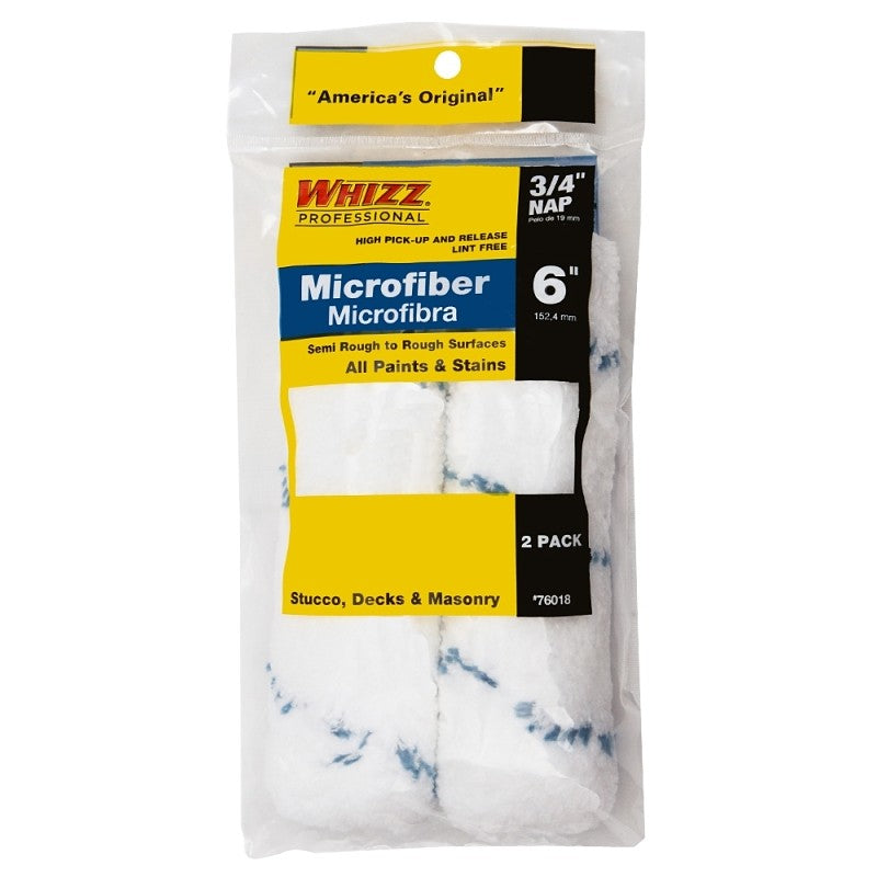 Whizz 76018 Mini Roller Cover, 3/4 in Thick Nap, 6 in L, Microfiber Cover, 2/PK