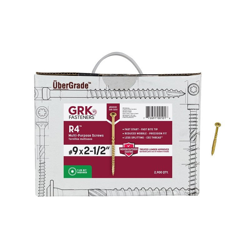 GRK Fasteners R4 00101 Framing and Decking Screw, #9 Thread, 2-1/2 in L, Round Head, Star Drive, Steel, 2900 BX