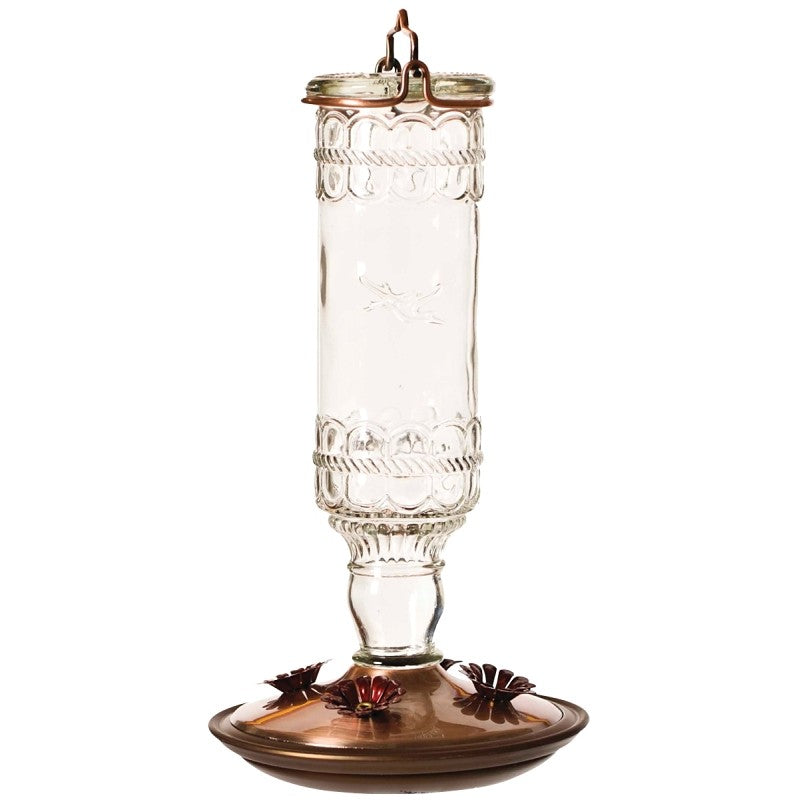 Perky-Pet 8107-2 Bird Feeder, Antique Bottle, 10 oz, 4-Port/Perch, Glass/Metal, Clear/Copper, 10.1 in H (Pack of 2)