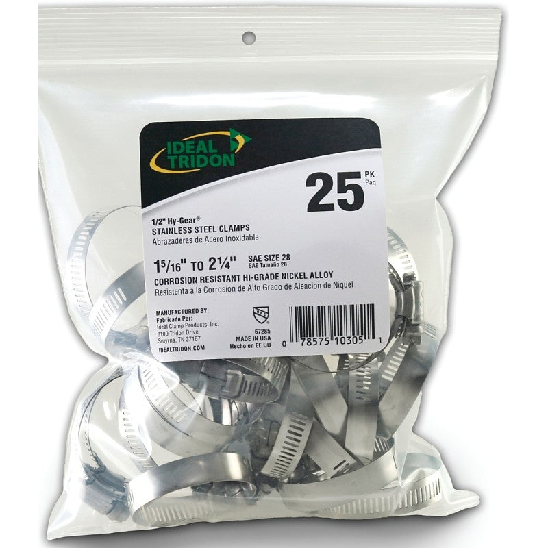 Ideal-Tridon Hy-Gear 67-6 Series 6728550 Worm Gear Hose Clamp, #28, 1-1/4 to 2-1/4 in, Stainless Steel