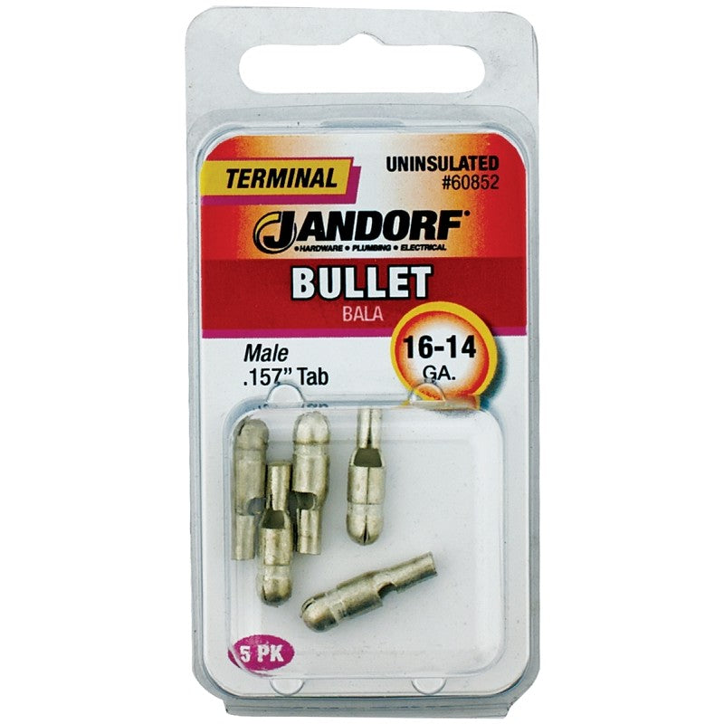 Jandorf 60852 Bullet Terminal, 600 V, 16 to 14 AWG Wire, Copper Contact, 5/PK