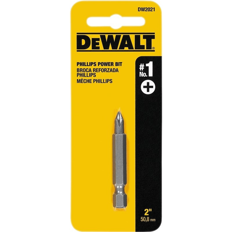 DEWALT DW2021 Power Bit, #1 Drive, Phillips Drive, 1/4 in Shank, Hex Shank, 2 in L, Tool Steel