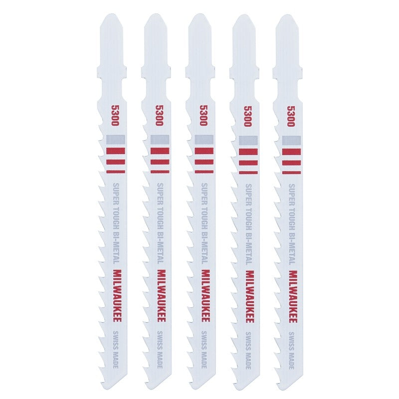 Milwaukee 48-42-5300 Jig Saw Blade, 9/32 in W, 4 in L, 6 TPI, Bi-Metal Cutting Edge, 5/PK