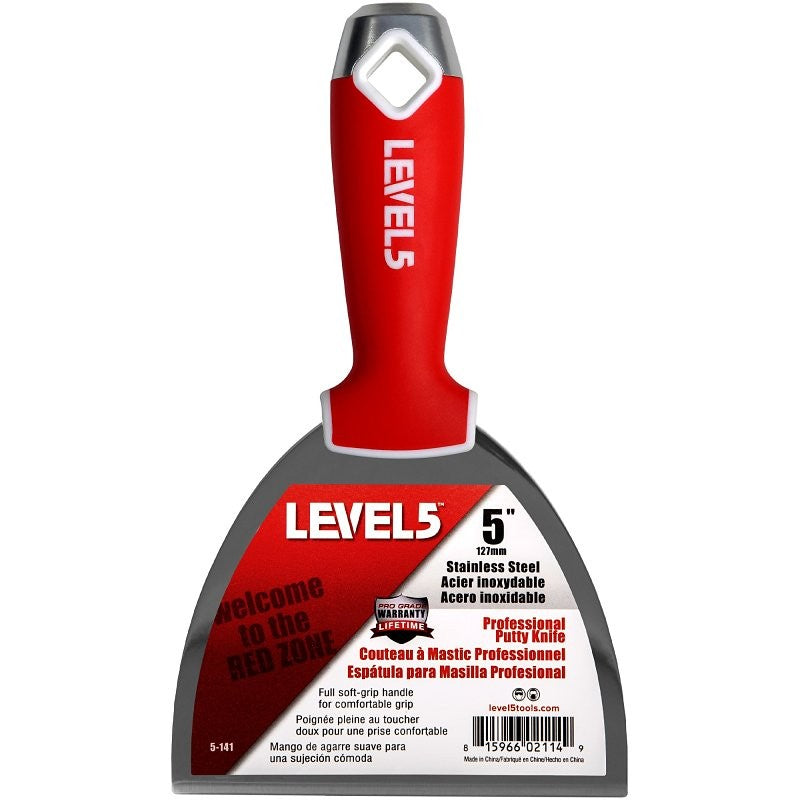 Level5 5-141 Joint Putty Knife, 5 in W Blade, Stainless Steel Blade, Soft Grip Handle (Pack of 4)