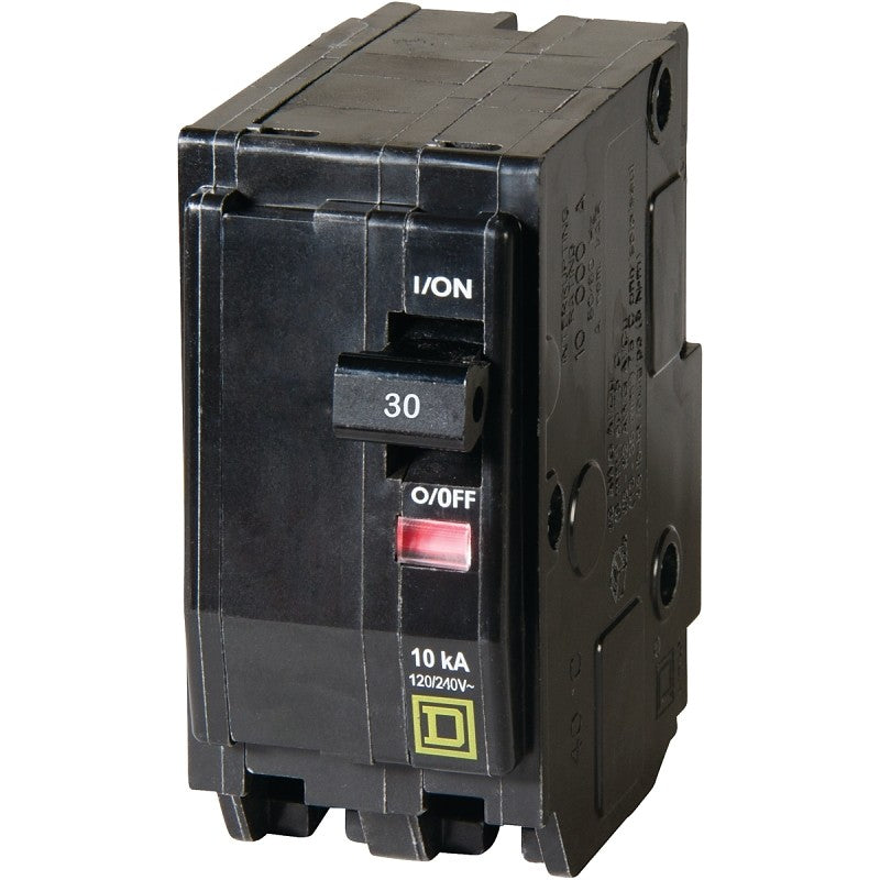 Square D QO QO230C Circuit Breaker, Mini, 30 A, 2 -Pole, 120/240 VAC, 48 VDC, Plug Mounting, Black