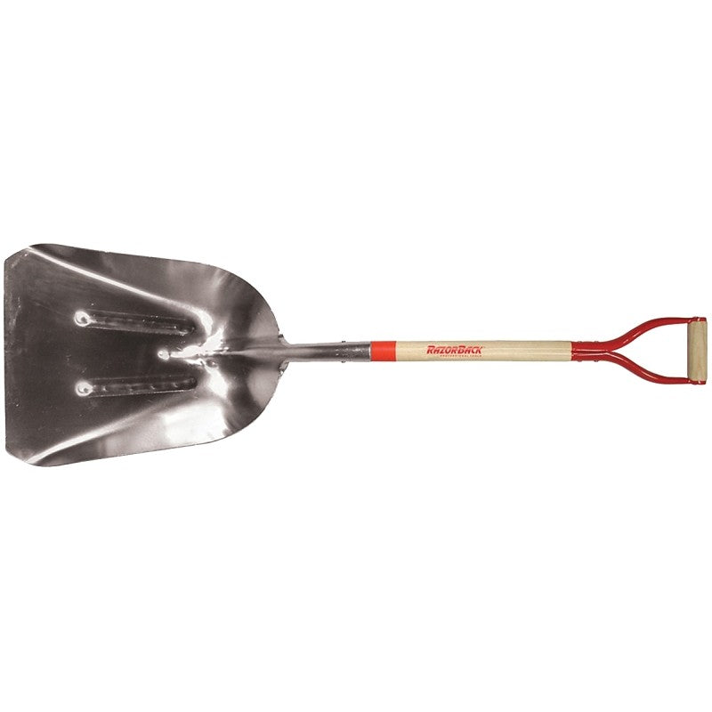 Razor-Back 53130 Scoop Shovel, 15-1/4 in W Blade, 19-3/4 in L Blade, Aluminum Blade, Hardwood Handle, D-Shaped Handle