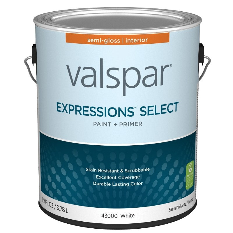 Valspar Expressions Select 4300 028.0043000.007 Latex Paint, Acrylic Base, Semi-Gloss, White Base, 1 gal (Pack of 4)