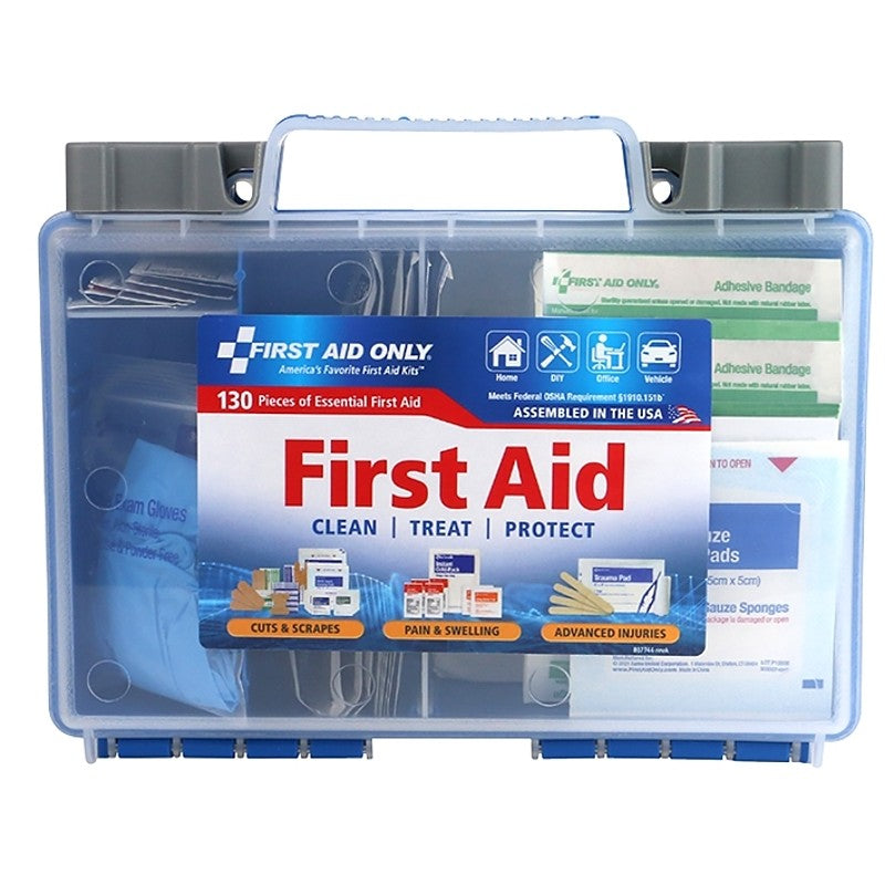 First Aid Only 91299 First Aid Kit, 130-Piece, Multi-Color, Includes: (25) 3/4 x 3 in Adhesive Plastic Bandages (Pack of 6)