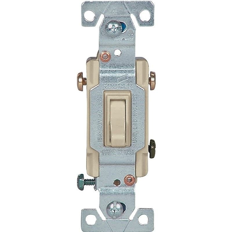 Eaton Wiring Devices 1303-7V Series Toggle Switch, Ivory, 15 A, Wall Mount, Polycarbonate Housing Material