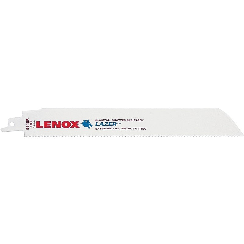 Lenox LAZER 24907T9118R Reciprocating Saw Blade, 1 in W, 9 in L, 18 TPI