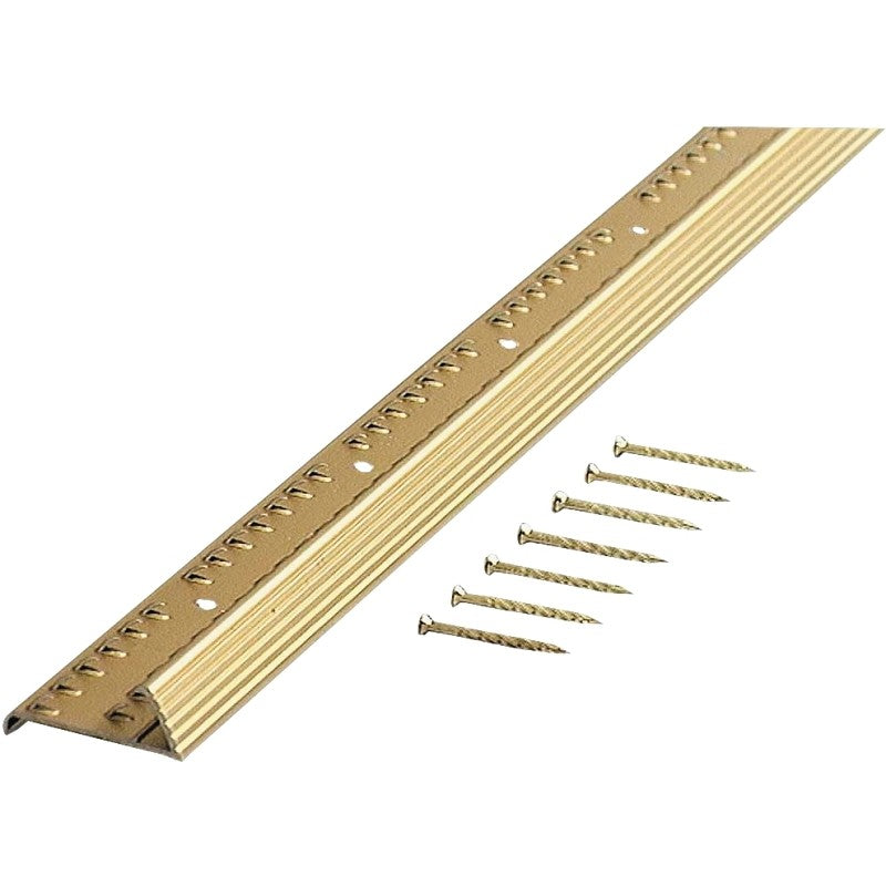 M-D 79137 Fluted Carpet Gripper, 72 in L, 1-3/8 in W, Aluminum, Satin Brass
