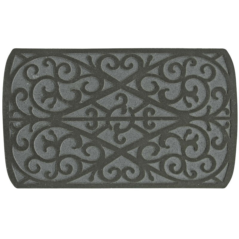 Fanmats 58785 Floor Mat, 30 in L, 18 in W, Scroll Pattern, Rubber Surface, Gray