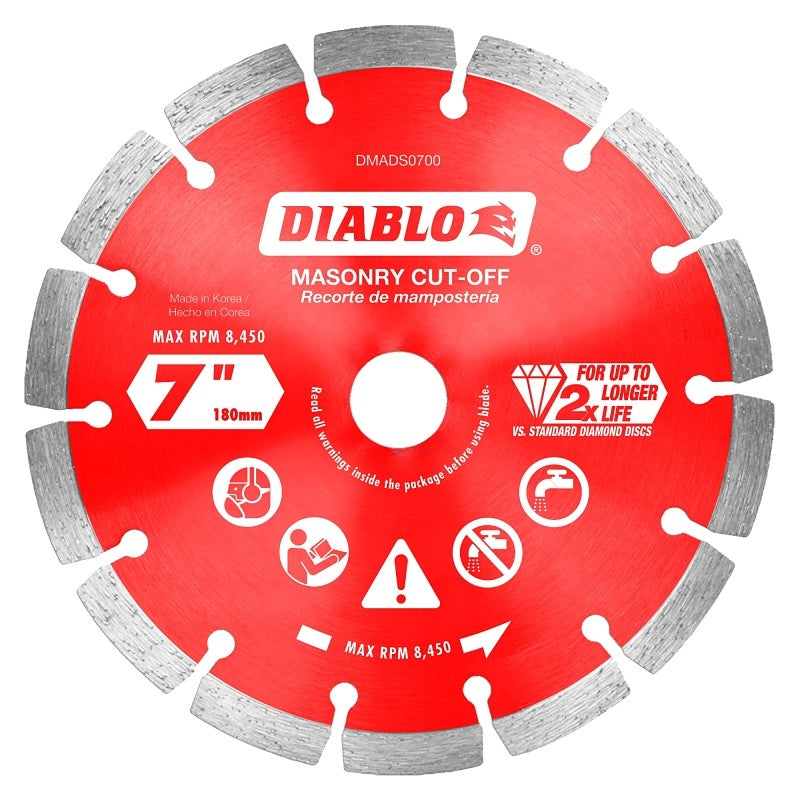 Diablo DMADS0700 Series Saw Blade, Cut-Off Disc Blade, 7 in Dia, Segmented Rim, 1/PK