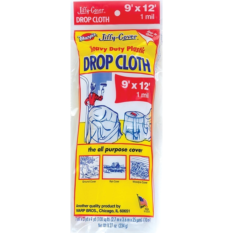 Warp's JCS-912-M Drop Cloth, 1 mil Thick, 12 ft L, Plastic, Clear (Pack of 24)
