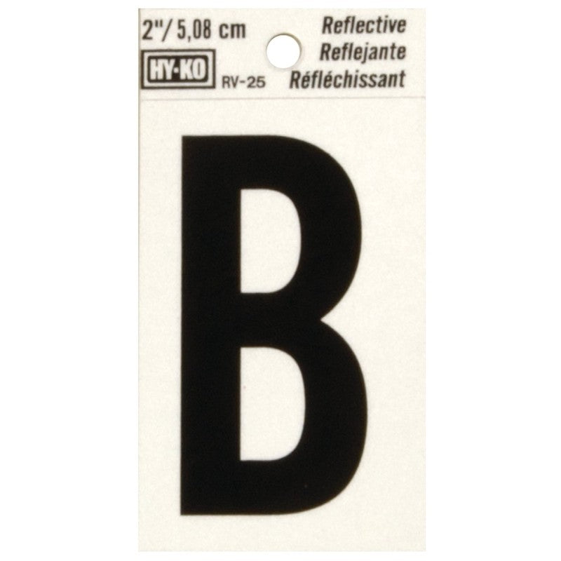 Hy-Ko RV-25/B Reflective Letter, 1-1/2 in W x 3 in H Dimensions, Character: B, 2 in H Character, Black Character, Vinyl (Pack of 10)