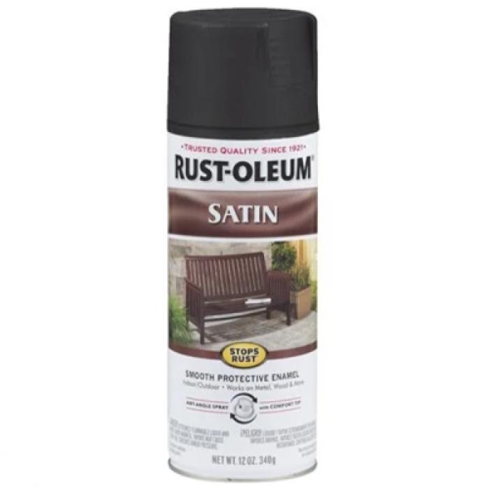 Rust-Oleum 7777830 Rust Preventative Spray Paint, Low Satin, Black, 12 oz, Can