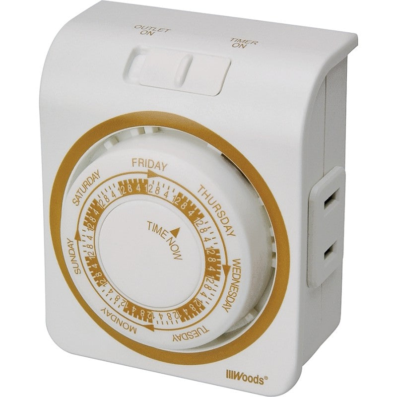 Woods 50003 Mechanical Timer, 15 A, 125 V, 1875 W, 7 days Time Setting, White