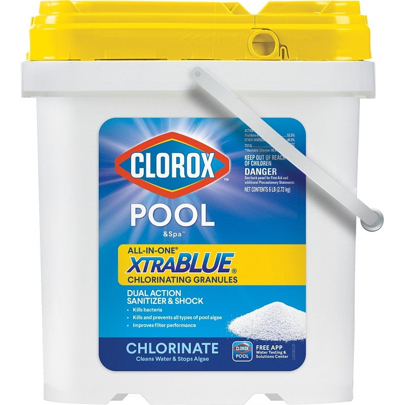 Clorox POOL & Spa All-in-One XtraBlue 24206CLX Chlorinating Granules, 6 lb, Solid, Slight Chlorine, White (Pack of 4)