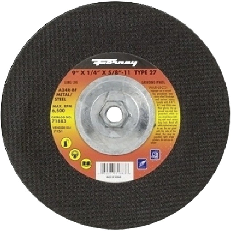 Forney 71883 Grinding Wheel, 9 in Dia, 1/4 in Thick, 5/8-11 in Arbor, 24 Grit, Coarse, Aluminum Oxide Abrasive