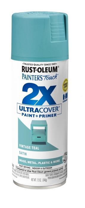 Rust-Oleum Painter's Touch 2X Ultra Cover 334090 Spray Paint, Satin, Vintage Teal, 12 oz, Aerosol Can