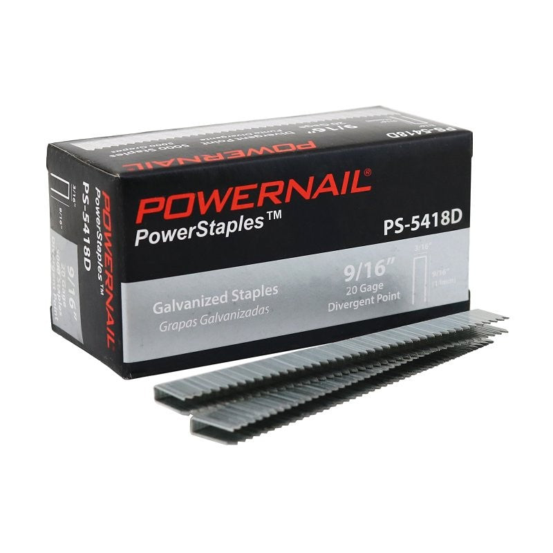 Powernail PowerStaples 5400 Series PS5418D Fine Wire Staple, 3/16 in W Crown, 9/16in L Leg, 20 ga, Carbon Steel, 5000/PK (Pack of 20)