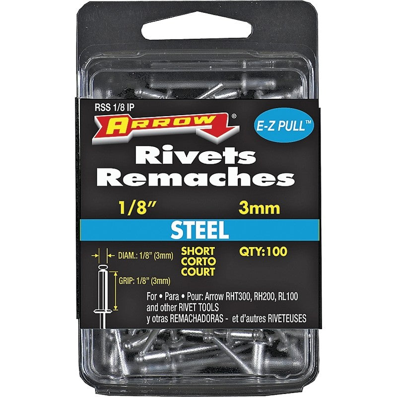 Arrow RSS1/8IP Pop Rivet, Short, 1/8 in Grip, 1/8 in L, Steel