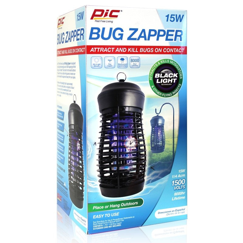 Pic 15WZAPPER Bug Zapper, Plastic, Black