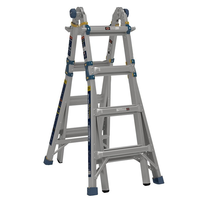 Werner MT-18IAA Multi-Position Ladder, 18 ft Max Reach H, 16-Step, 375 lb, Type IAA Duty Rating, 1.1 in D Step