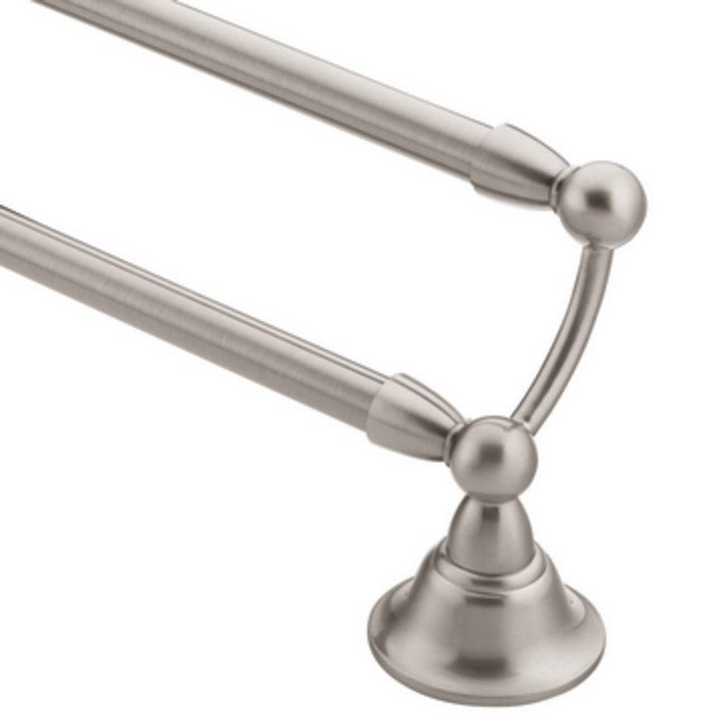 Moen DN6822BN Towel Bar, 4.77 in Projection, 26.38 in OAL, 4.77 in OAW, 24 in L Rod, Brass, Brushed Nickel, Surface