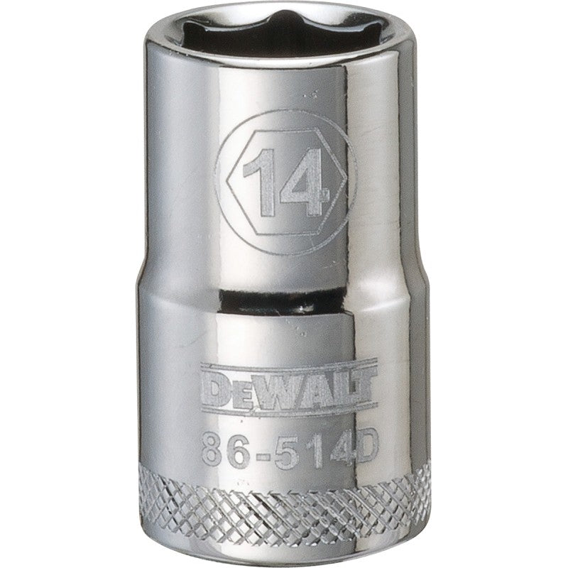 DEWALT DWMT86514OSP Drive Socket, 14 mm Socket, 1-1/2 in OAL, 1/2 in Drive, 6-Point, Vanadium Steel, Polished Chrome
