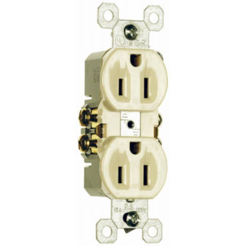Legrand TradeMaster 3232LAU Duplex Receptacle, 2 -Pole, 15 A, 125 VAC, Light Almond