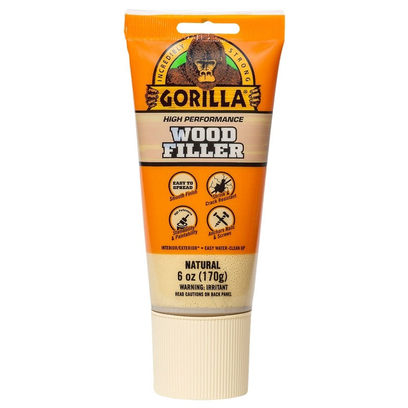 Gorilla 107072 Wood Filler, Liquid Paste, Odorless to Mild, Tan, 6 oz Tube (Pack of 6)