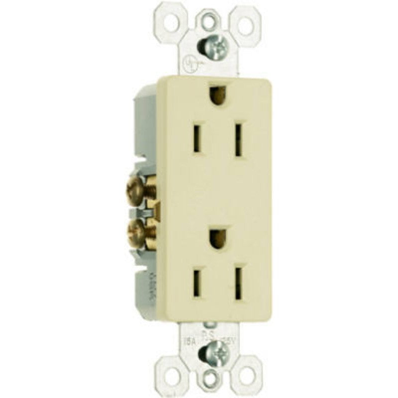 Pass & Seymour radiant Series 885ICP8 Duplex Receptacle, Thermoplastic, Ivory, 2-Pole, 15 A, 3-Wire, Push, Side Wiring