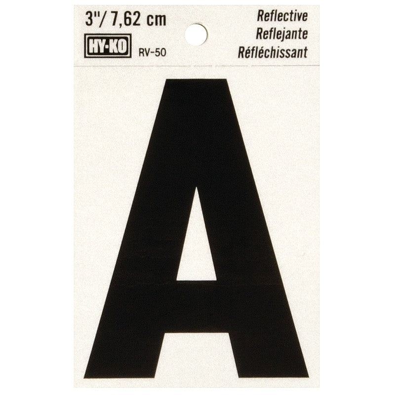 Hy-Ko RV-50/A Reflective Letter, Character: A, 3 in H Character, Black Character, Silver Background, Vinyl (Pack of 10)