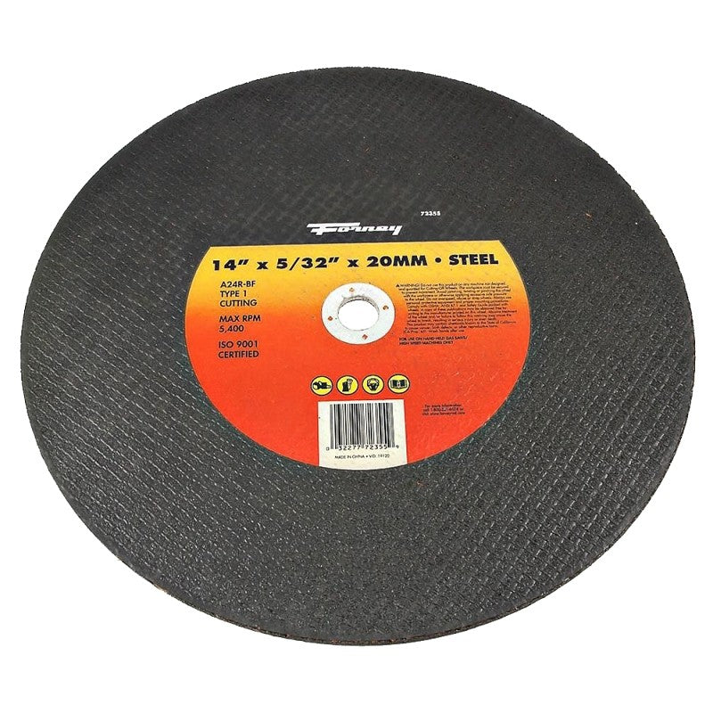 Forney 72355 Cut-Off Wheel, 14 in Dia, 5/32 in Thick, 20 mm Arbor, Aluminum Oxide/Metal Abrasive