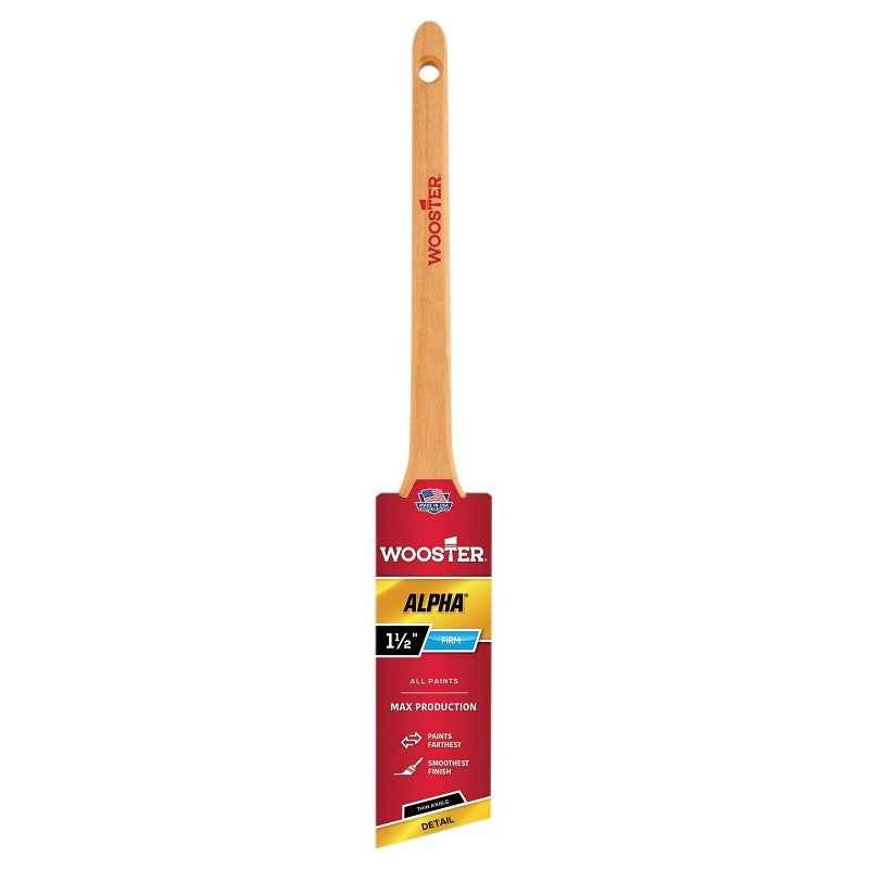 Wooster 4230-1 1/2 Paint Brush, Maple Wood Handle, 1-1/2 in W, Thin Angle Brush, 2-3/16 in L Bristle, Sash Handle