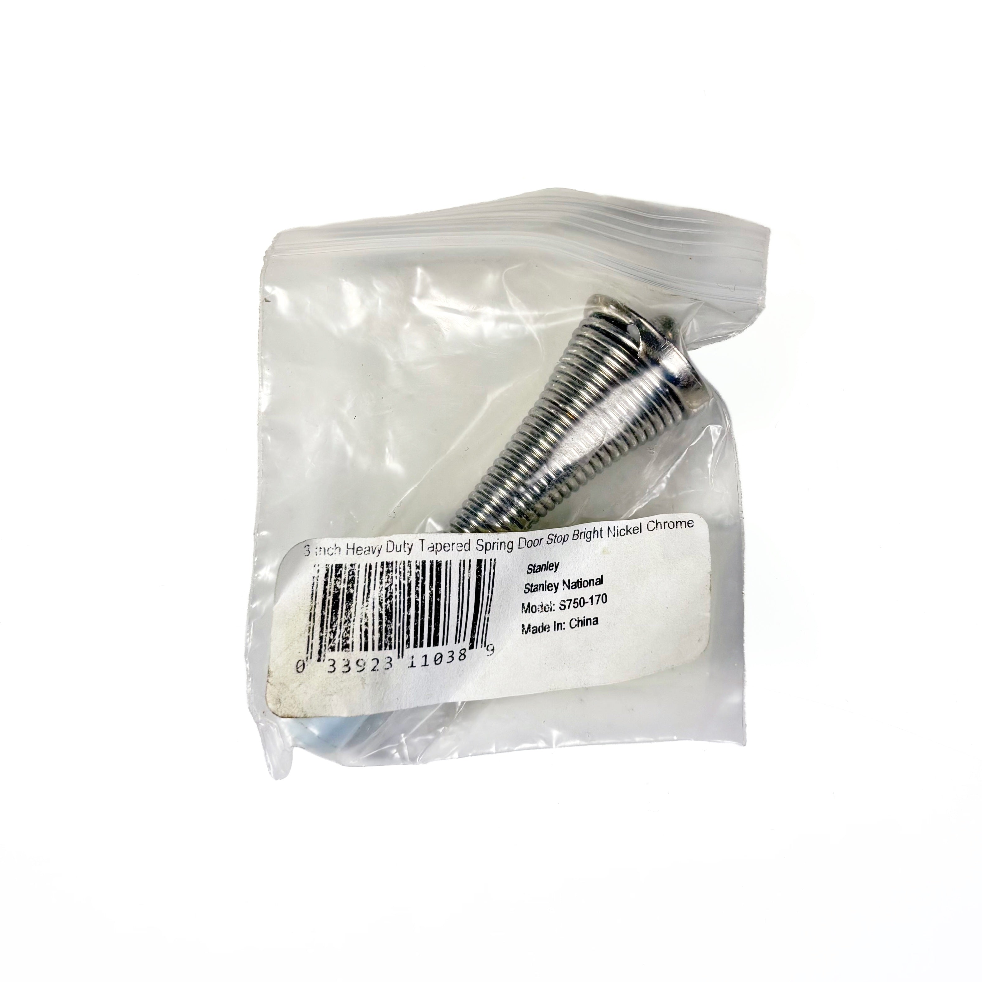 Heavy Duty Spring Door Stop 3 Inch Bright Nickel Chrome (POS)