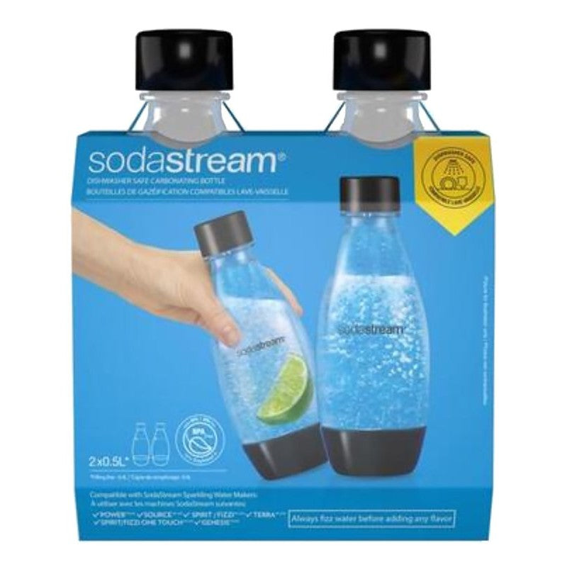 Sodastream 1748260010 Carbonator Bottle, 0.5 L Capacity, Plastic, Black/Clear (Pack of 2)