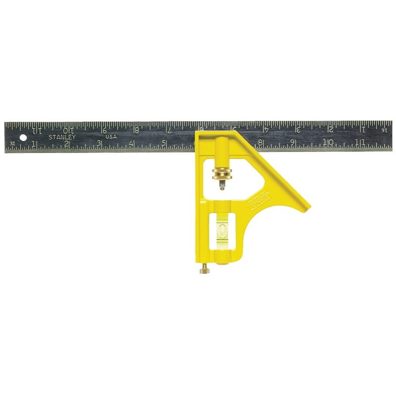 STANLEY 46-123 Combination Square, 12 in L Blade, 1/8 in, 1/16 in Graduation, Steel Blade