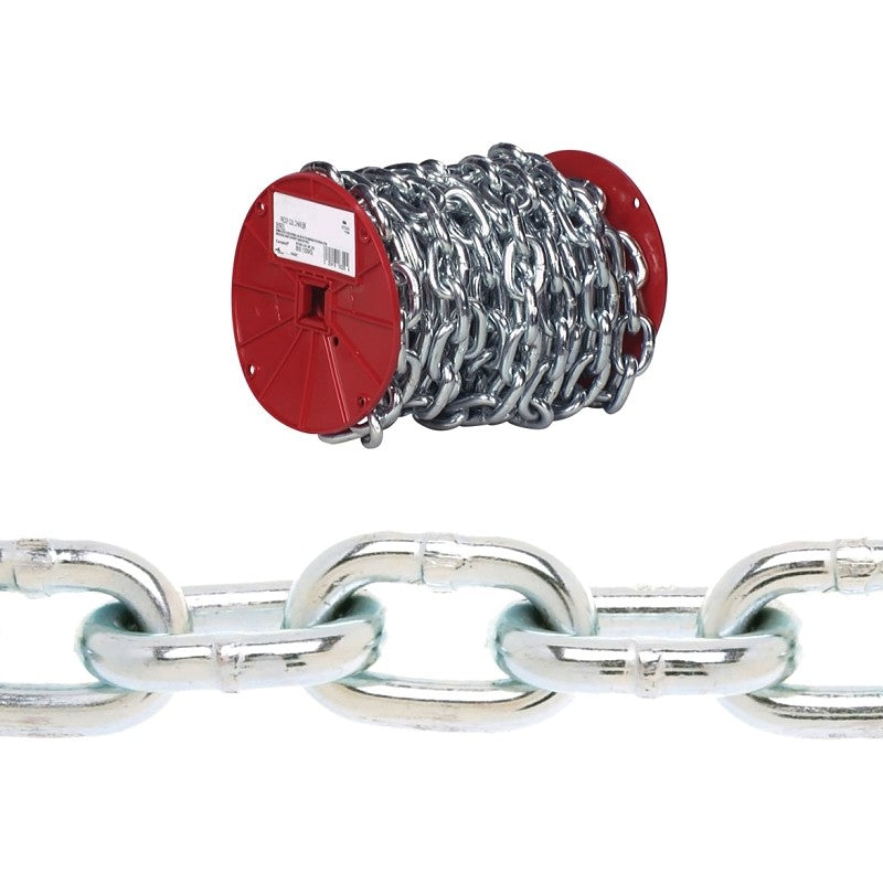 Campbell 072-5027 Proof Coil Chain, 3/16 in, 100 ft L, 30 Grade, Steel, Zinc