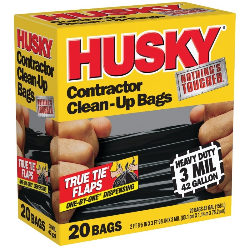Husky HK42WC020B Contractor Clean-Up Bag, 42 gal, Black