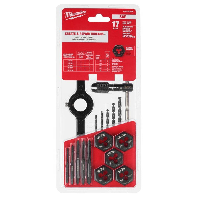 Milwaukee 49-22-5600 Tap and Die Set, 17-Piece, HCS, Black Oxide