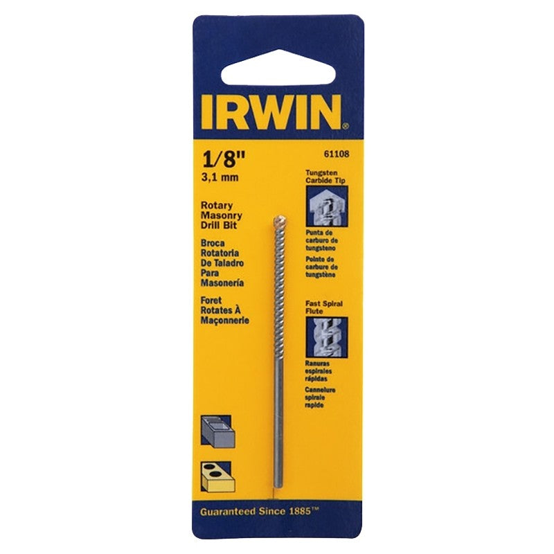 Irwin 61108 Drill Bit, 1/8 in Dia, 3 in OAL, Spiral Flute, 1-Flute, 1/8 in Dia Shank, Straight Shank