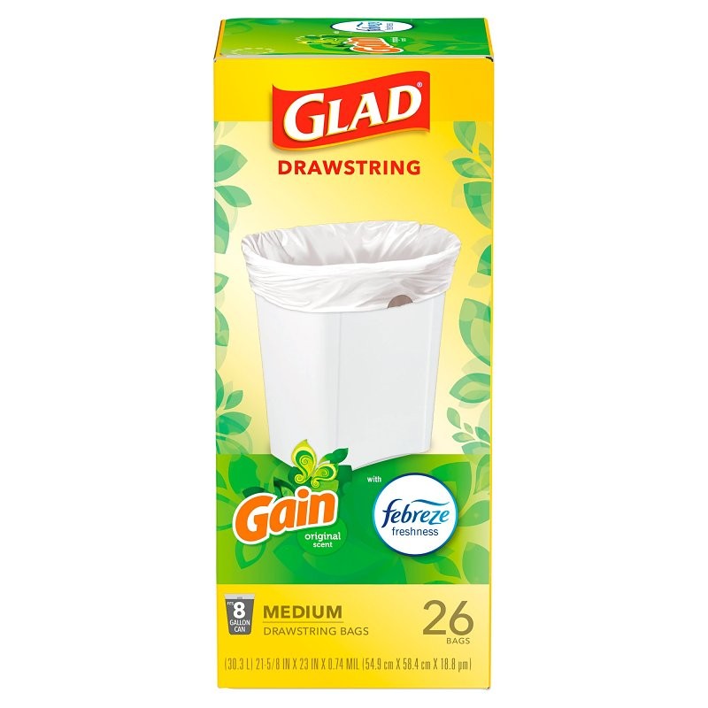 Glad 79195 Trash Bag, M, 8 gal, White