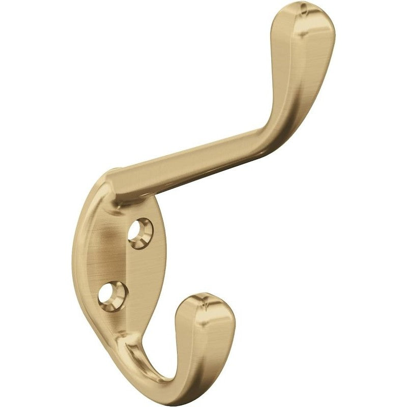 Amerock Noble Series H55451CZ Double Prong Wall Hook, 7/16 in W, Zinc, Champagne Bronze, 25 lb, 3-9/16 in Projection