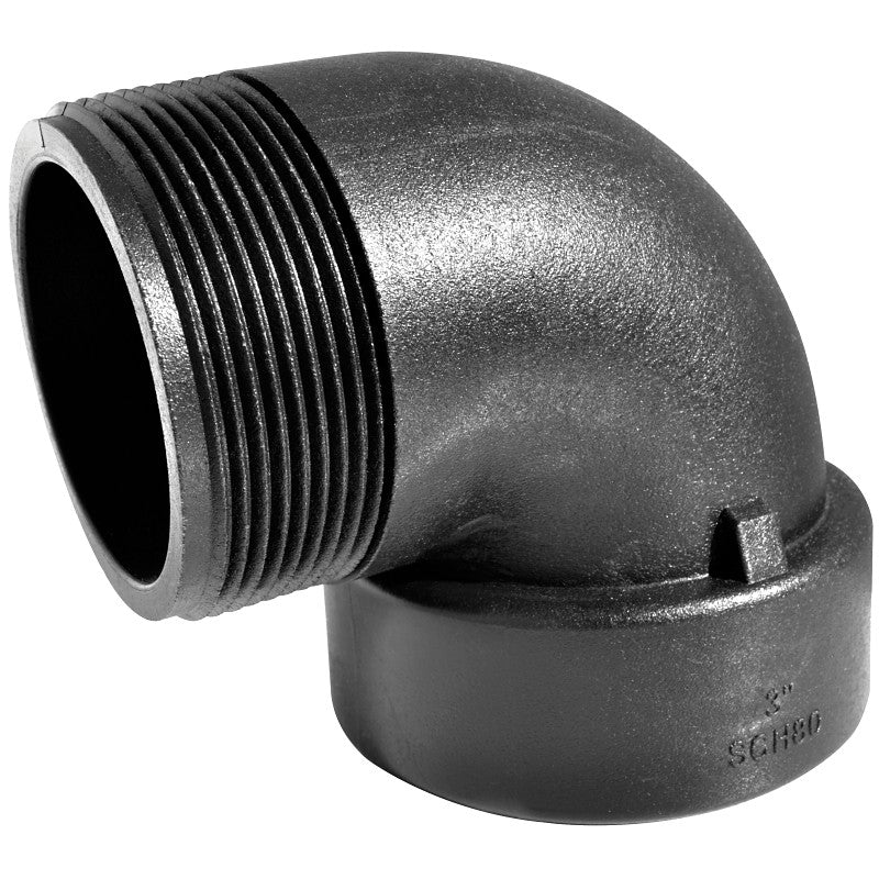 Green Leaf SE300P Street Pipe Elbow, 3 in, FNPT x MNPT, 90 deg Angle, Polypropylene, SCH 80 Schedule