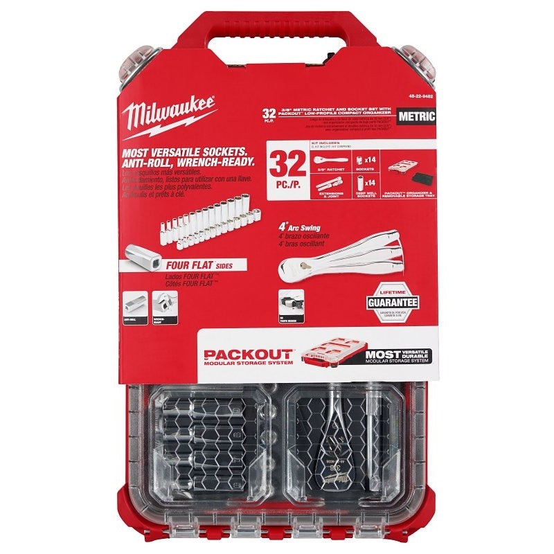 Milwaukee 48-22-9482 Metric Ratchet and Socket Set, Specifications: 3/8 in Drive