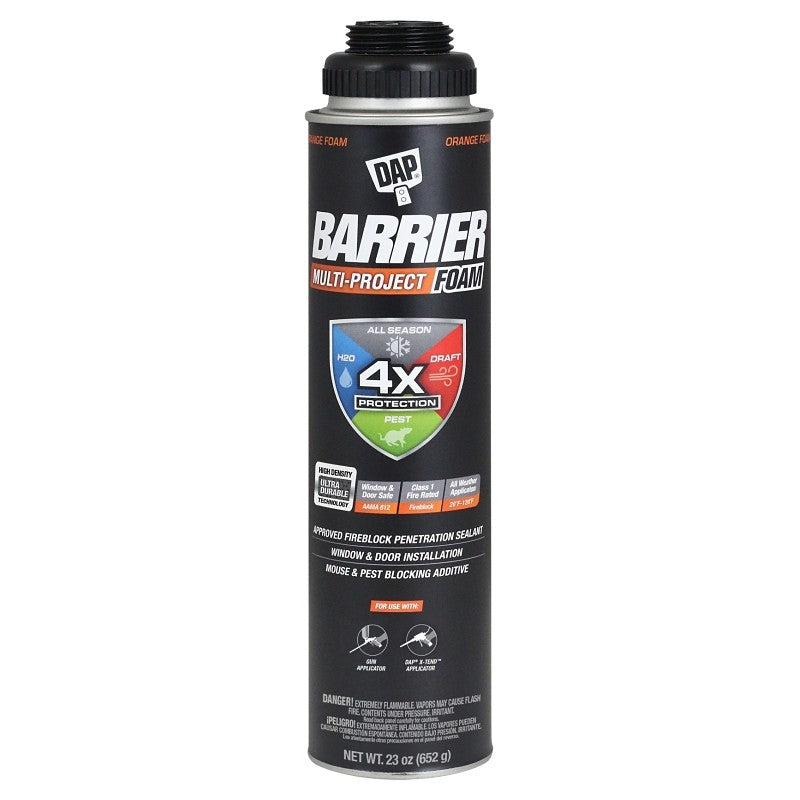 DAP Barrier 7565012532 Multi-Project Foam Sealant, Orange, 4 hr Functional Cure, 20 to 120 deg F, 23 oz Aerosol Can (Pack of 12)